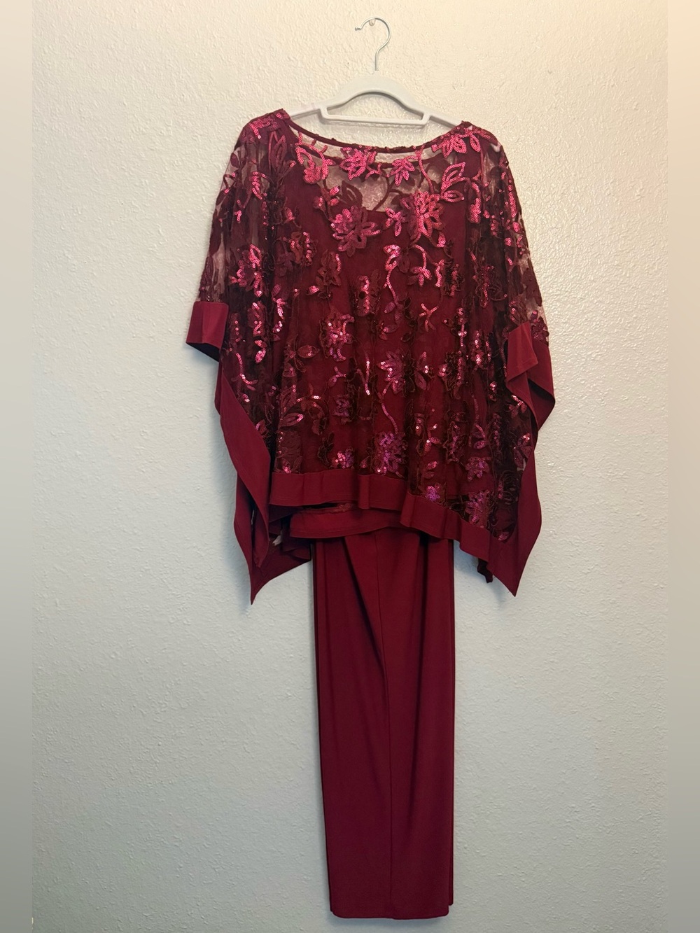 Embellished Wine Red Two-Piece Evening Set